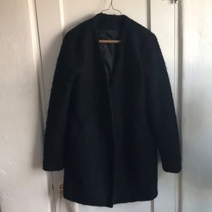 Black cocoon wrap boucle coat
